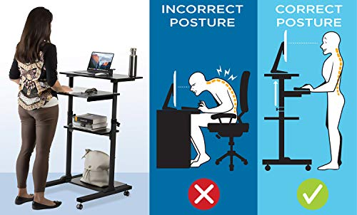 Mount-It! Mobile Standing Desk/Height Adjustable Stand Up Computer Work Station | Rolling Presentation Cart With 27.5 Inch Wide Platform, Locking Wheels #TOP2