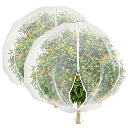 2Pcs Fruit Tree Netting, Fine Mesh Blueberry Bush Netting Cover with Zip and Drawstring, Plant Protection Net for Fruit Trees, Bushes and Flowers, 1 * 1.2m