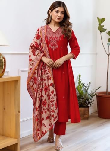 Image of KLOSIA Women Embroidery Straight Kurta and Pant Set with Dupataa