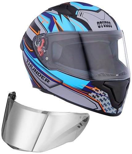 Studds Thunder Full Face Helmet D8 with Clear Visor (Matt Black N1, XL)