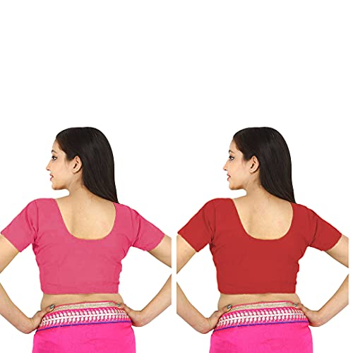 Image of Namita Round Neck Readymade Pure Cotton 2by2 Blouse Combo (Froly-Chestnut) Size: (38)