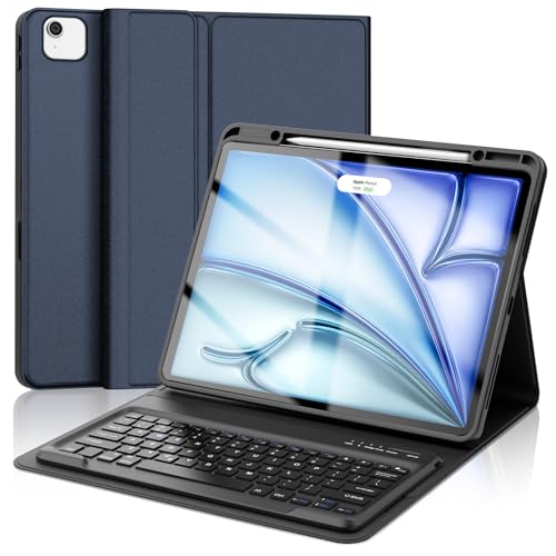 SENGBIRCH iPad Air (M3/M2) 13インチ キーボード iPad Pro 12.9 キーボード付きケース 第6/5/4/3世代対応 軽量 着脱式 ワイヤレス Bluetooth キーボードカバー Apple pencil収納 多角度調整 オートスリープ機能 防汚素材 耐衝撃 全面保護 日本語取扱説明書付き ネイビー