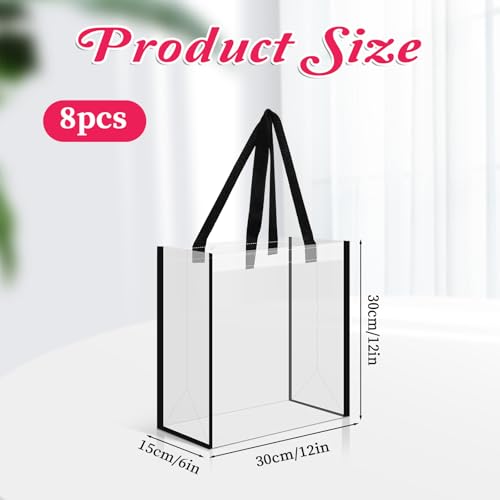 8 Packs 12 x 12 x 6 Inch Clear Tote Bags Stadium Approved, PVC Plastic Tote Bag With Handles, Clear Beach Bag for Shopping, Sports, Work, Beach, Concert, School2