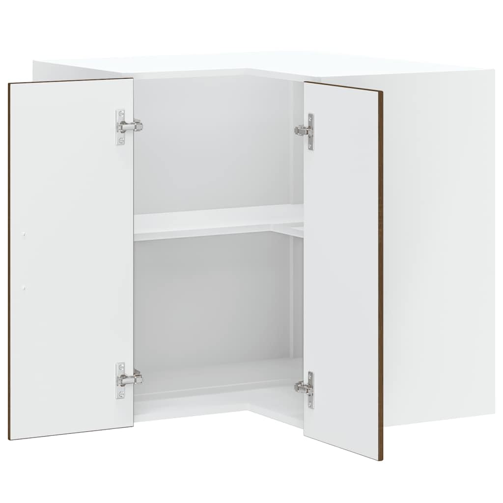 Eck-Wandschrank, Küche, Holz, Eiche, Braun | Glatte Oberfläche, feuchtigkeitsbeständig, verdeckte Tür, Wandhalterung, pflegeleicht, feuchtes Tuch