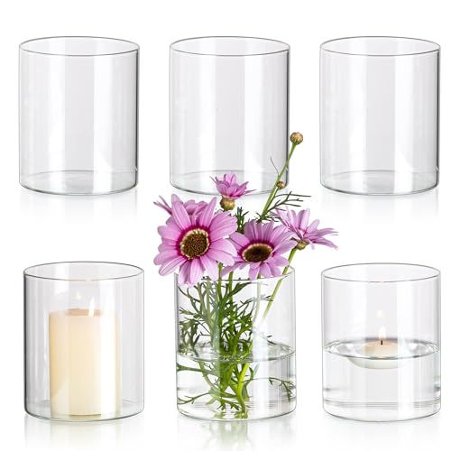 Glasseam-Cylinder-Vases-for-Centerpieces-Set-of-6-Clear-Glass-Vases-for-Flowers-Modern-Small-Floating-Candle-Vase-Decor-Decorative-Hurricane-Candle-Holders-for-Home-Wedding-Table-Decorations-4in