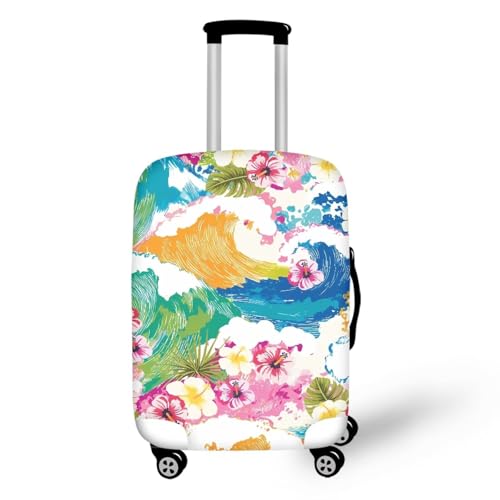 Colored Wave and Flower Luggage Cover Dust Proof Suitcase Cover Elastic Luggage Protector Fits 18-32 Inch for Travel Summer Beach Holiday Sturdy and Easy to Install - Main Image