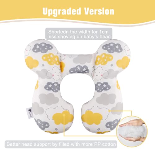 Image of vocheer Baby Travel Pillow(Upgraded), Head and Neck Support Pillow for Pushchair, Car Seat, Stroller, Bouncer, Cotton(Yellow Cloud)
