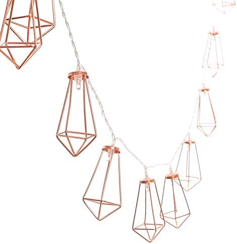 Jefferson Gold Geometric Diamond Fairy Lights Battery Operated String Lights LED Battery Powered String Lights For Wedding Party Indoor Patio Festival Christmas Home Decor (Rose Gold)