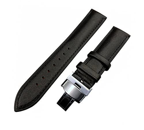 Image of 18mm 19mm 20mm 21mm 22mm 23mm 24mm Genuine Leather Butterfly Deployment Clasp Buckle Watch Band Strap Black Dark Brown TAN Blue Rose Black Gold White