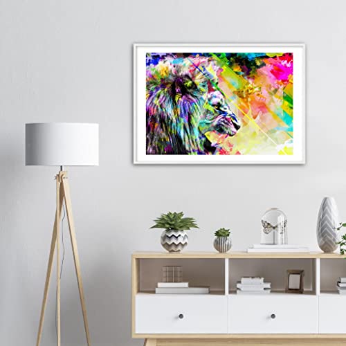 Art mural animal lion abstrait coloré impression encadrée blanc 70x100 cm