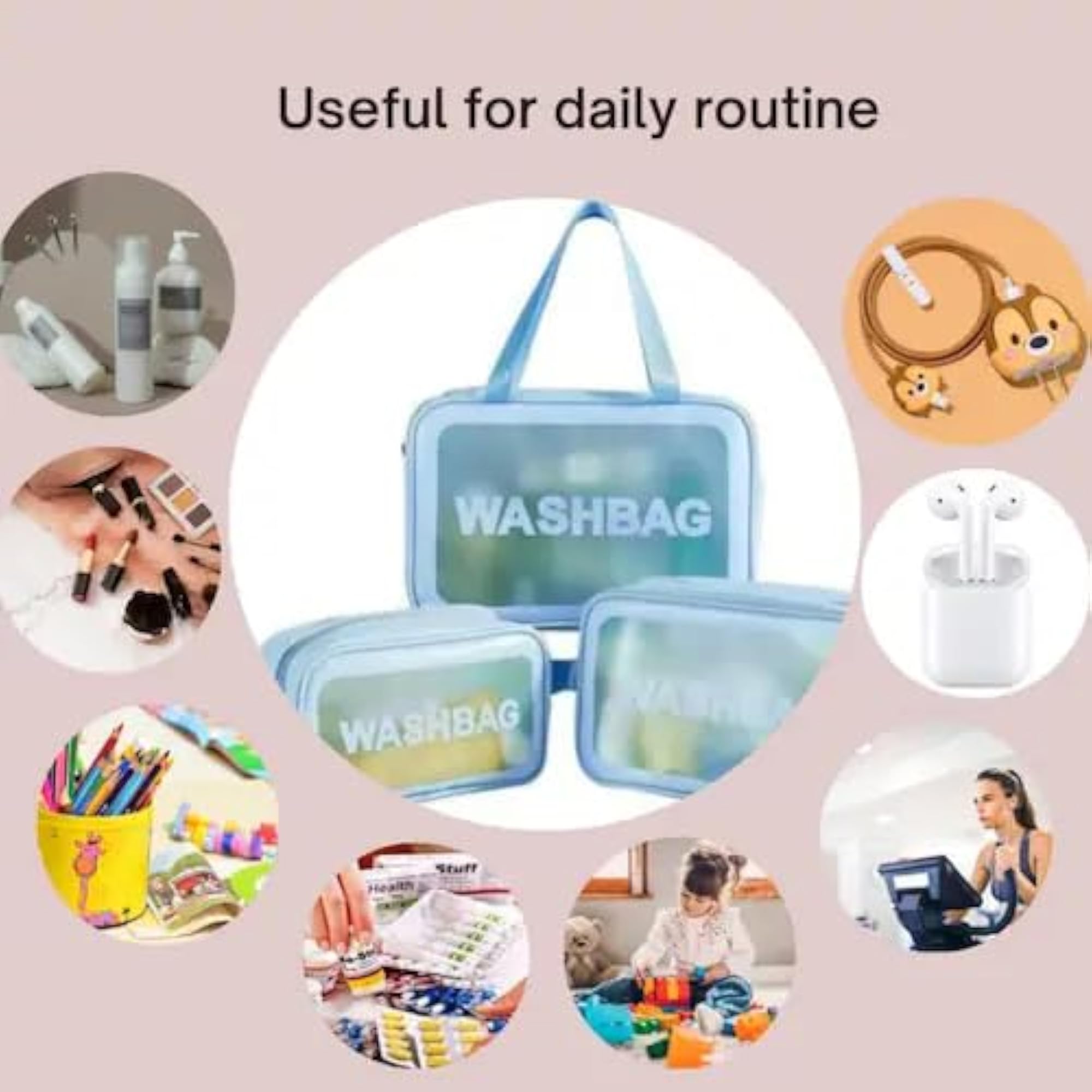 Travel Makeup & Toiletry Organizer Bag Set, Waterproof, Set of 3