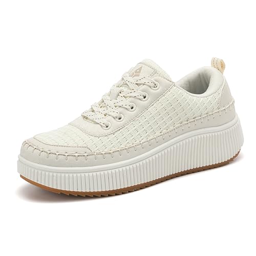 ZPAWDH Femme Baskets Chaussures de Sports Légères Outdoor Running Fitness Platform Sneakers Beige...