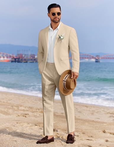 COOFANDY Men's 2 Piece Linen Suits Set Regular Fit Casual Linen Lightweight Suit Summer Beach Wedding3