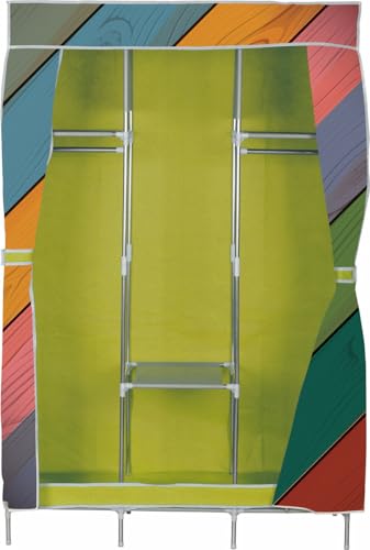 Image of Collapsible Wardrobe DIY Clothes Almira | Portable Foldable Closet Organizer | Brown Finish | Hanging Space & Storage Shelves | Fabric Wardrobe for Bedroom