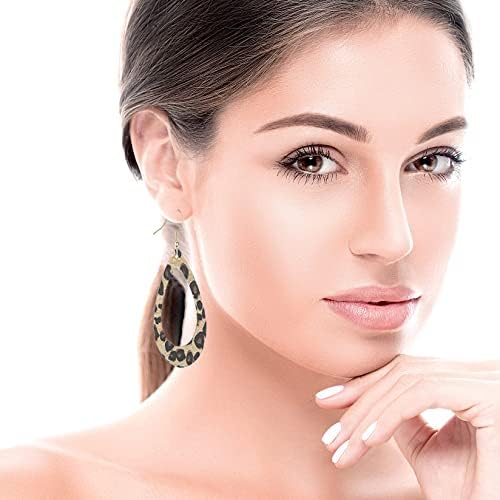 4-Piece Leopard Jewelry Set for Women - Multilayer Wrap Leather Bracelet, Teardrop Dangle Drop Earrings, Long Tassel Pendant Necklace - Image 3