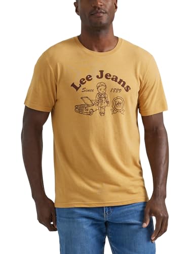 Lee T-Shirt Graphique Homme en Coton Noir Col Rond Manches Courtes