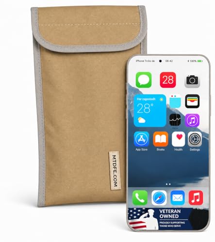 Faraday Phone Pouch Signal Blocking RFID/Cell/WiFi/GPS Shielding Bag Anti-Tracking Privacy Case for Smartphones & Key Fobs Dual-Layer RF Isolation with Ripstop Exterior Tan