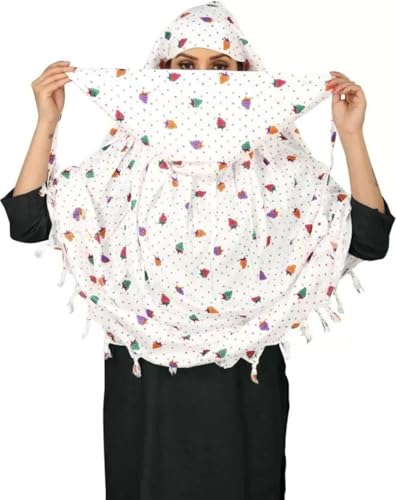 Image of Cotton Long Scarf Cum Mask Scarves Usable for Vehicle Driver | White Printed Design Fabric | Universal Size | Soft & Breathable Sun Protection | For Girl & Women