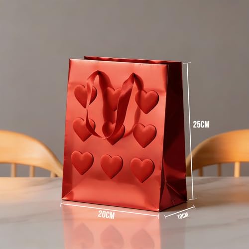 Image of Prettykrafts Premium Red Heart Gift Bag | Pack of 1 | 25x20x10 cm | Large Size | Reusable & Eco-Friendly Paper Bags for Gifting, Parties, Return Gifts, Shopping and Special Occasions