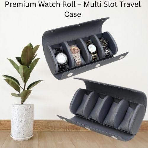 Image of essart Travel Watch Roll Case 4 Slots - Portable Luxury Watch Organizer & Storage Box for Men & Women