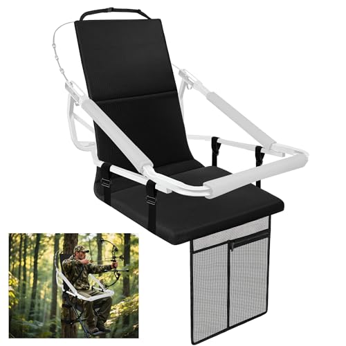 YVVZHOU PANN Tree Stand Seat Replacement, Hunting Tree Seat with Pocket, Adjustable Tree Stand Hunter Folding Seat Cushion, Comfortable Summit Viper Tree Stand Seat Cushion Pad for Hunting (Black)