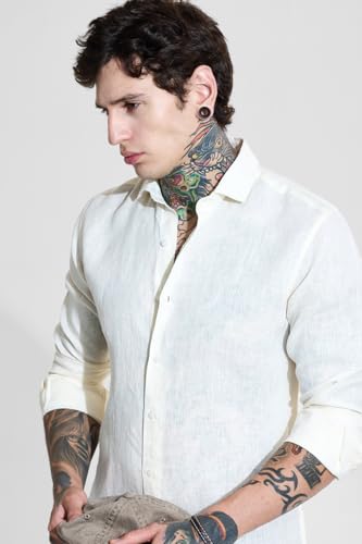 Image of SNITCH Men Casual Shirt | Slim Fit Full Sleeve Classic Collar Solid Pattern | 100% Linen, Breathable & Lightweight Fabric, Machine Washable
