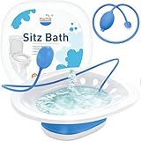 Pochik Sitz Bath for Toilet Seat Hemorrhoids and Postpartum Care, Yoni Steam Seat, Perineal Soaking, Collapsible, Flusher Hose, Drain Holes, Wider Seating Area - Blue