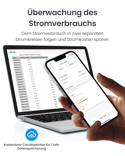 SwitchBot Wlan Schalter 2PM kompatibel mit Alexa/Apple Home/Google Home, Leistungsmessendes Relaisschaltmodul mit integriertem Bluetooth Repeater und Trockenkontakt, Wi-Fi 2,4 GHz, 16A