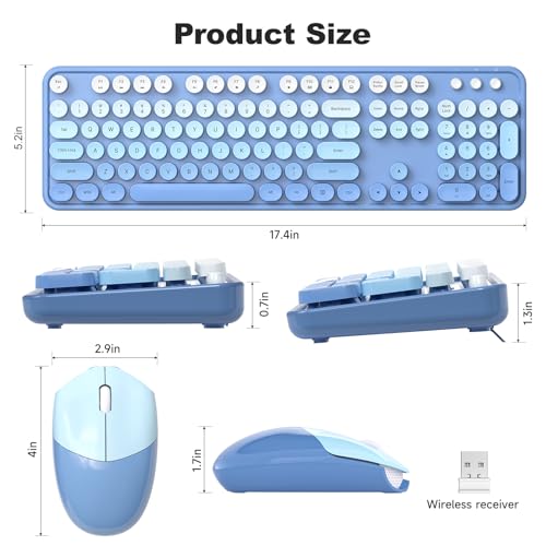 Image of MOFII Wireless Keyboard Mouse Combo, Typewriter Full Size Keyboard with Number Pad and 2 in 1 USB Connected Mouse for PC Computer Laptop Desktop Windows (Blue Colorful)