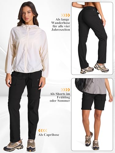 Jogwits Damen Zip-Off-Wanderhose, Leichte Trekkinghose Atmungsaktiv Schnell Trockend Safari outdoorhosen Sommer Arbeitshose Funktionshose
