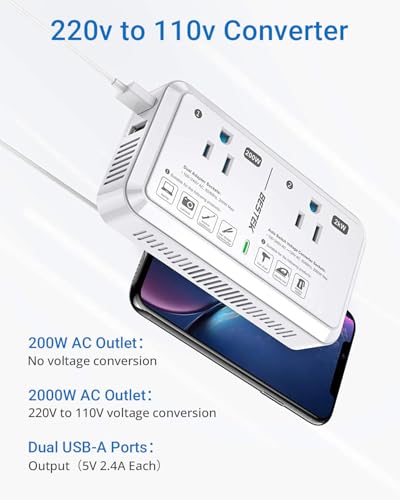 Universal 220V to 110V Travel Converter, BESTEK 2000W US to Europe Voltage Converter with Travel Plug Adapter, for EU/UK/AU/DE/FR/ES/IT/HK3