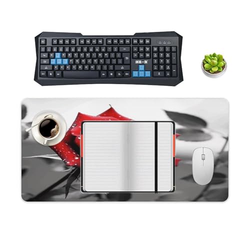 Black and White Red Rose Desk Pad con base de goma miniatura 4