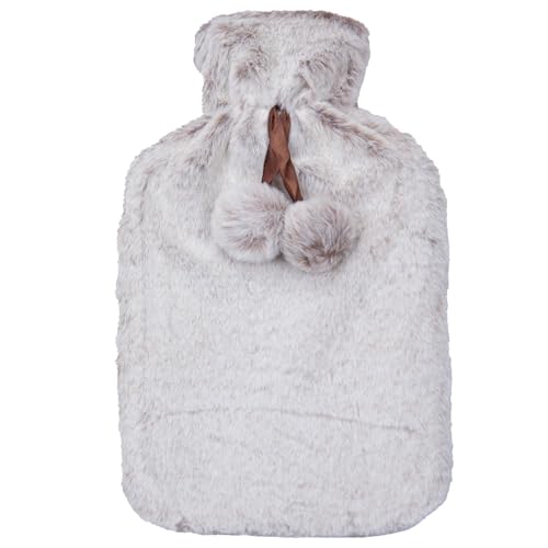 A2Z Hot Water Bottles Soft Husky Plush Pom Pom Fleece Cover 2 Liter Durable Leak Proof Rubber Bottle Pain Relief Cosy Nights Neck Back Shoulder Warmer Sofa Bedtime Heat Therapy