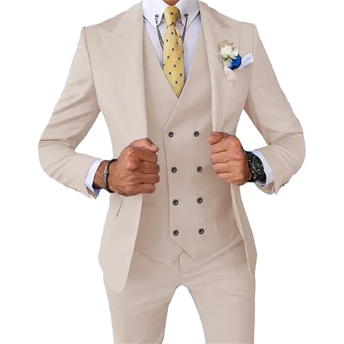 Costume 3 pièces pour homme kaki costume mariage smoking blazer gilet pantalon XS