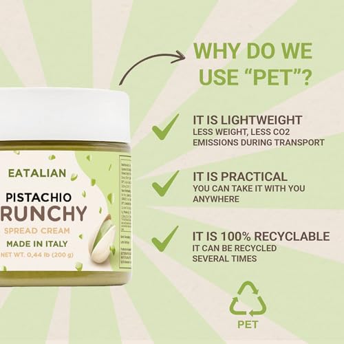 Image of EATALIAN by AMZ BETTER Spreadable Crunchy Pistachio Cream 17.63 oz /500 gr, Pistachio Cream with Grains, Protein Paste, Sweet Taste, Ideal on Bread and Excellent for Dubai Chocolate, Made in Italy
