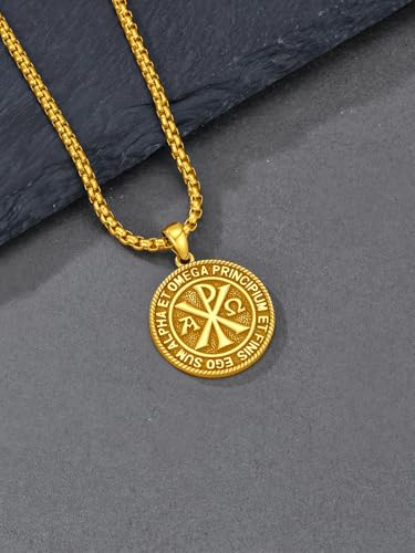 Chi Rho Necklace 925 Sterling Silver Chi Rho Christogram Symbol Necklace Alpha Omega Pendant Religious Lord Jesus Christian Constantine Jewelry for Men Wome3