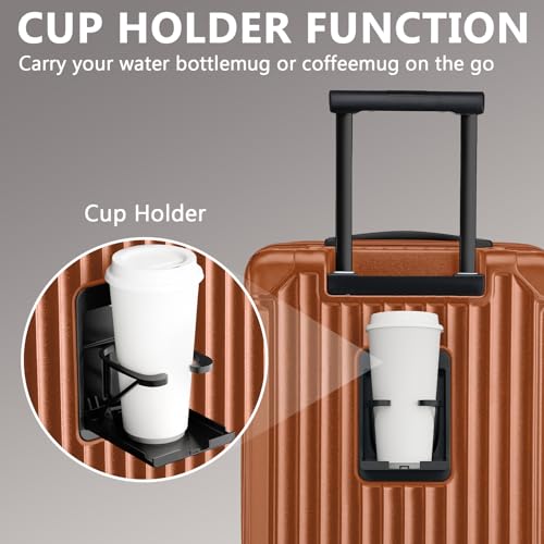Image of Joyway Carry On Luggage, Expandable Suitcase with Smart Cup Holder and USB Port, 20 IN Hardside Checked with TSA Lock Spinner Double Wheels (Brown, Carry-On 20-Inch)