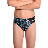 Flow Splice Swim Briefs - Boys Brief Style Swimsuit for Swimming Practice and Competition in Suit Size 21 to 32 (Derezzed, 26)