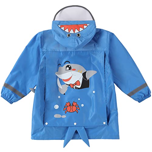 Fewlby Toddler Rain Wear Children Boys Girls Raincoat kids poncho Waterproof Hoodie Cute Cartoon Rain Jacket 6-10years L Size2
