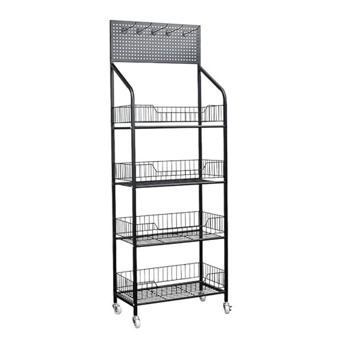 4-Tier Retail Candy Snack Display Rack, Kitchen Baker's Racks?Snack Display Rack Organizer with Wheels, Metal Standing Shelf Units for Bathroom Living Room Office Garage(Black1,50 * 27 * 140cm)