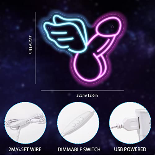 Image of Angel Winged Radish Neon Sign for Wall Decor Radish with Angel Wings Led Neon Light for Quirky Room Man Cave Bar Store Home Party Art Decor Gifts, Dimmable & USB Powered, 12.6 inch x 11 inch