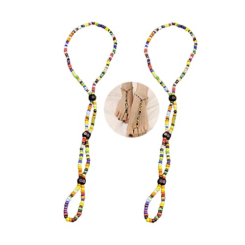 Kenjudess Bohemian Multi-colored Beaded Barefoot Sandals 2pcs Summer Beach Pearl Foot Chain with Toe Ring Crystal Slave Anklet Accessories for Women (Color)