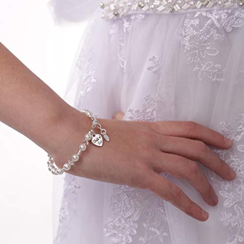 Precious Pieces Children's Sterling Silver "Child of God" Heart Charm Bracelet with High-End Simulated Pearls Baptism or First Communion Gift3