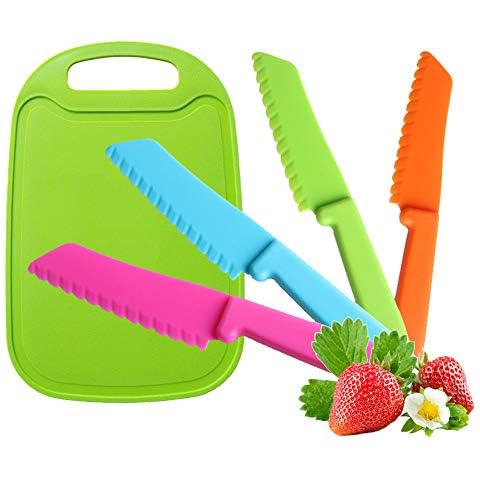 Jatidne 4 Pieces Toddler Knife for Chopping with Chopping Board Safety Knife Set for Kids Cover