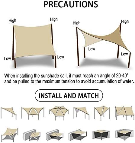 GREEN DECOR Outdoor Water Repellent Sun Shade Sail Canopy Rectangle Complete UV & Rain Protection for Car Parking,Patio and Garden,Backyard Lawn with SS Triangle & Rope (Grey 14 X 20 Feet) 4