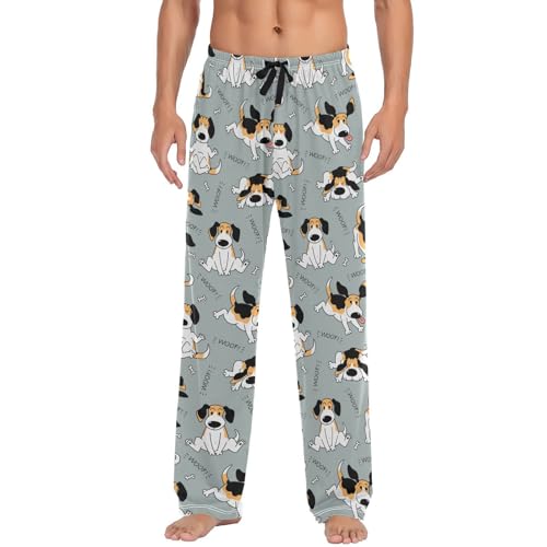 Beagle Woof Dog Mens Pajama Pants Animal Puppy Pug Lounge Bottoms Soft Sleep Pants L