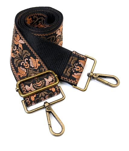 Image of Purse Strap Replacement for Crossbody Bags & Handbags | Premium Webbing with Bronze Hardware Clip-On Installation Adjustable Length Comfortable Wide Guitar Style Strap