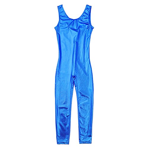 Alvivi Kid's Boys Girls Long Sleeve Unitard Jumpsuit Full Length Body Suit Metallic Gymnastics Leotard Dance wear Costumes Blue 3-4 - Thumbnail 5