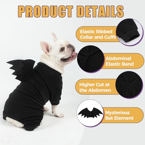 Image of Mihachi Halloween Dog Pajamas for Small to Large Dogs Boy Girl, Soft Pet Pjs Coat Winter Warm Jammies Doggie Sweater, Stretchy Bat Wings Puppy Onesie Outfits for Dog Holiday, Black L