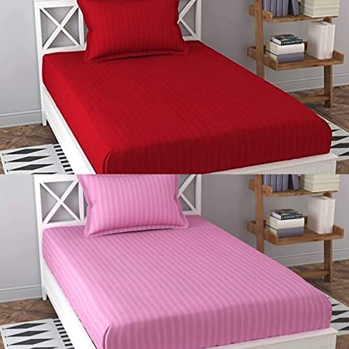 Image of Prime Collection 295 TC Combo Pack of 2 Single Sized (90x60) Satin Striped Bedsheet with 2 Pillow Cover Long Lasting Single Bedsheet for Hotel, Hospital and Home Use